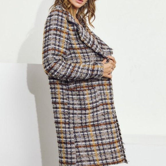 DAVI & DANI TWEED BLAZER JACKET coat multi navy SM-4XL boho western hounds tooth - Picture 3 of 6